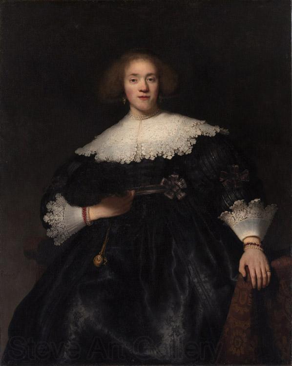 REMBRANDT Harmenszoon van Rijn Portrait of a woman with a fan (mk33) Norge oil painting art